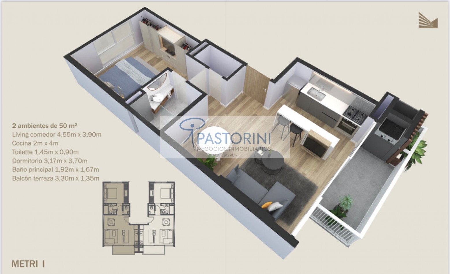 ALQUILAMOS MODERNO SEMIPISO de 2amb  con COCH en Plaza Mitre 